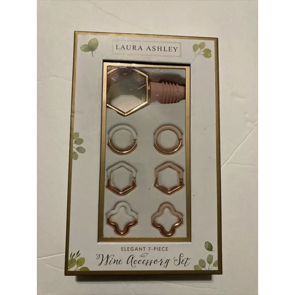 Laura Ashley Elegant 7 Piece Wine Accessory Set Wine Opener Glass Charms New‎